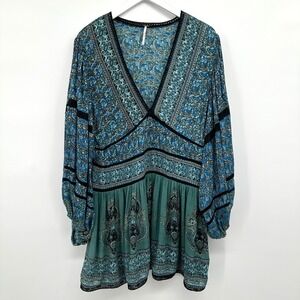 Free People Luna Tunic Top Shirt Medium Scarf‎ Print Boho Festival Hippie Retro